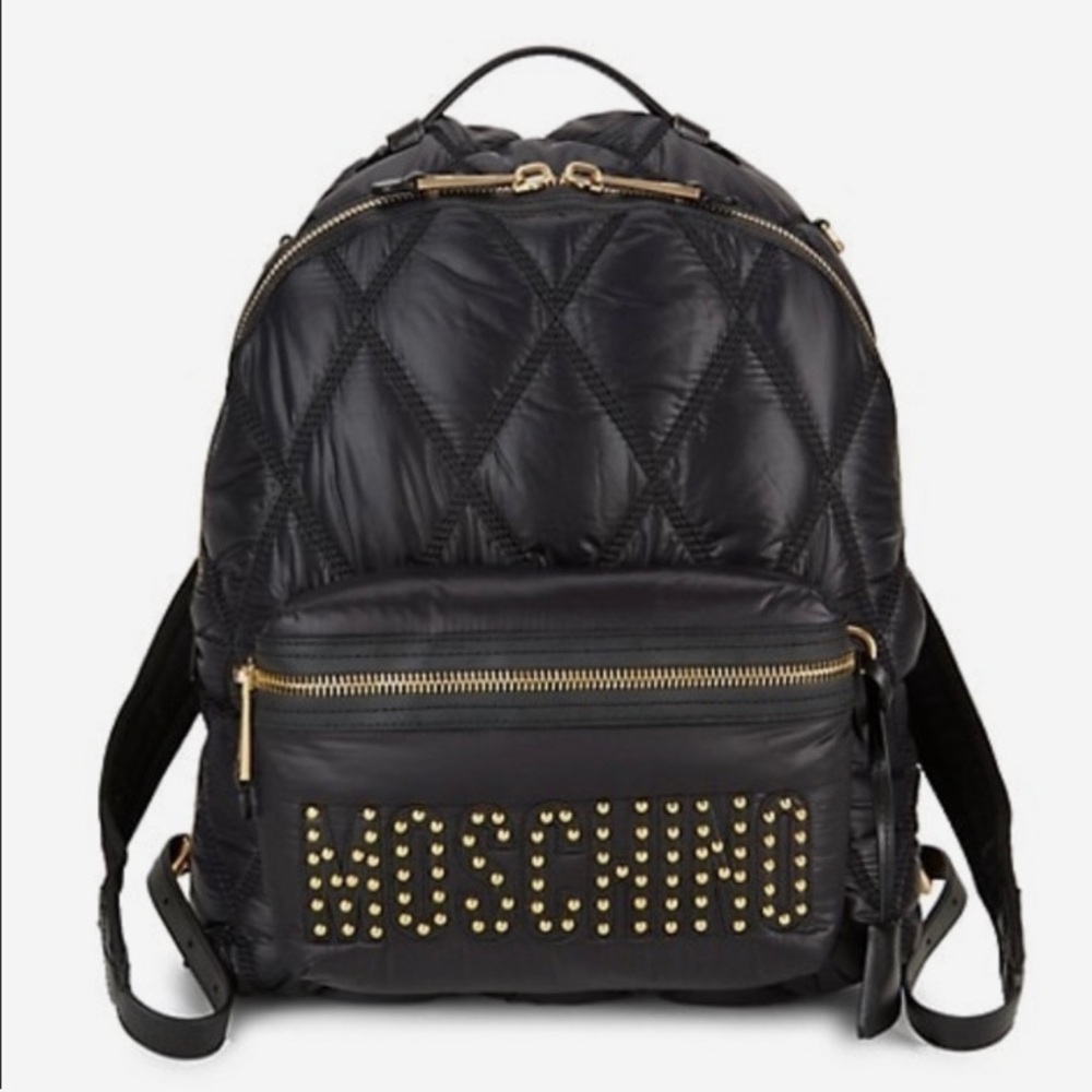 Moschino Studded Quilted Logo Nylon Puffy Backpack Black $650